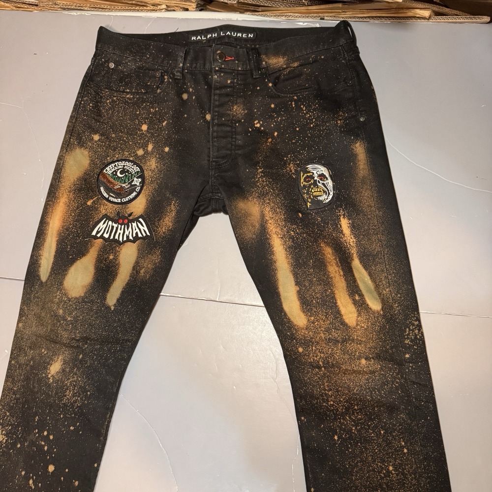 Ralph Lauren Black Label Jeans Mens 34 30 29 Black Bleach Stained Custom Slim